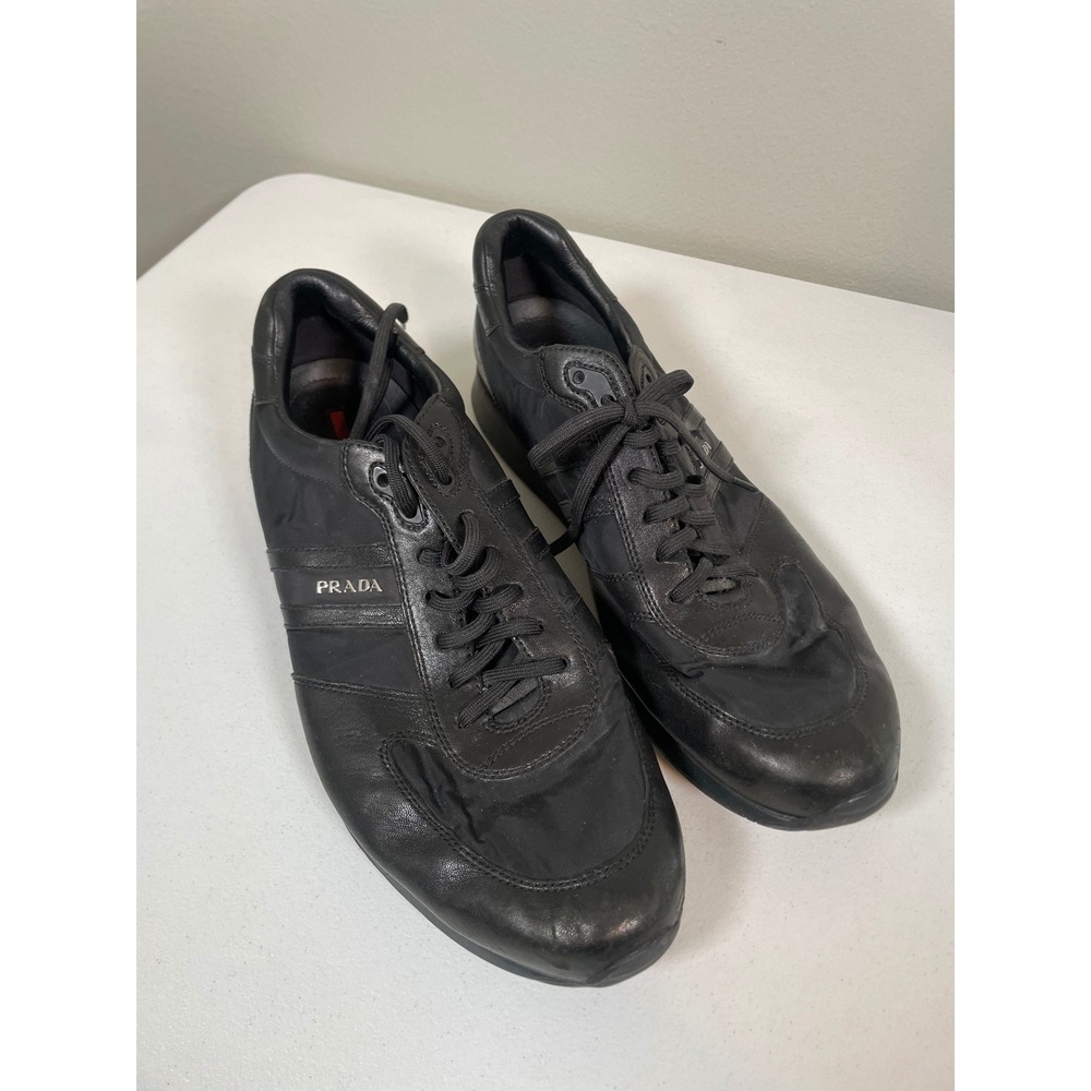 Prada Sneakers Mens 11 Black Leather Nylon America's Cup 4E 2100 Shoes